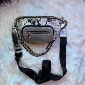 Womens Steve Madden Convertible Belt Bag Snake Skin Silver Cross Body Bag